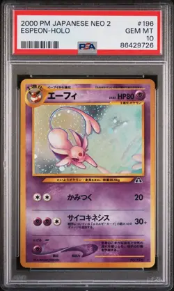 2000 Pokemon Japanese Neo 2 Espeon Holo 196 PSA 10 Gem Old Back - Image 1