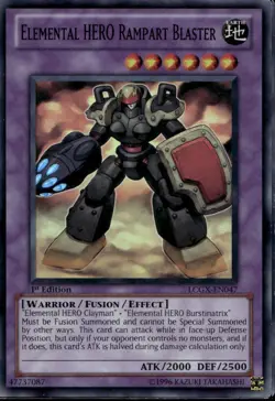 Elemental HERO Rampart Blaster CREASED EU 1st Super Rare LCGX-EN047 Yu-Gi-Oh! - Image 1