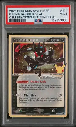 SWIRL Greninja Gold Star SWSH144 PSA 9 Celebrations Promo Pokemon TCG - Image 1