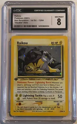 Raikou Pokemon 2001 Neo Revelation 1st Edition "Double" Holo 13/64 CGC 8 - Image 1