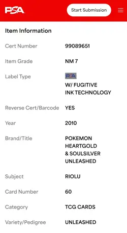 Pokemon 2010 Reverse Holo HeartGold SoulSilver Unleashed Riolu 60/95 MP CGC 7 - Image 3