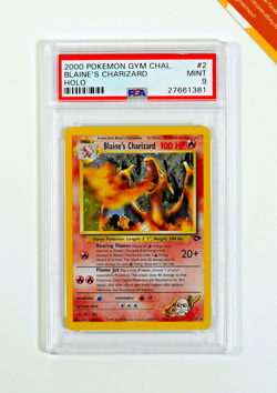Pokemon PSA 9 Blaine's Charizard #2 CORRECTED ENERGY Gym Challenge 2000 English - Image 1
