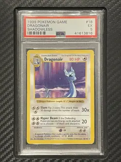 1999 PSA 5 Dragonair #18 Shadowless Rare WOTC Pokemon Game Base Set Shadowless - Image 1