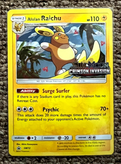 ALOLAN RAICHU SM72 HOLO SUN & MOON CRIMSON INVASION PRERELEASE POKEMON CARD NM - Image 1