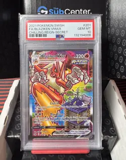 Pokemon PSA 10 Blaziken VMAX 201/198 Chilling Reign Secret Full Art Card - Image 1