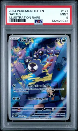 2024 POKEMON TEF EN-TEMPORAL FORCES #177 GASTLY ILLUSTRATION RARE, PSA 9 - Image 1
