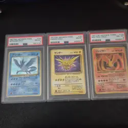 3 Pokemon Slabs Articuno, Zapdos, & Moltres-PSA 8 NM-MT-Japanese Fossil 1997 - Image 1