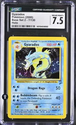 Pokemon Base Set 2 #7/130 Gyarados 2000 Holo Rare CGC 7.5 NEAR MINT+ - Image 2