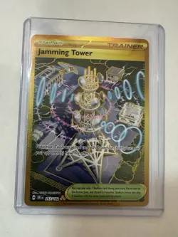 Pokemon TCG Jamming Tower Destined Rivals Gold Trainer Card 243/182 Holo - Image 1