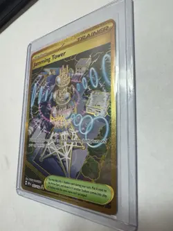 Pokemon TCG Jamming Tower Destined Rivals Gold Trainer Card 243/182 Holo - Image 2