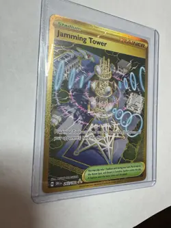 Pokemon TCG Jamming Tower Destined Rivals Gold Trainer Card 243/182 Holo - Image 3