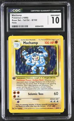 CGC 10 GEM MINT Machamp 1999 Base Set 1st Edition 8/102 Holo Pokemon Card - Image 1