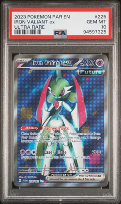 2023 POKEMON PAR EN-PARADOX RIFT ULTRA RARE #225 IRON VALIANT EX PSA 10 - Image 1