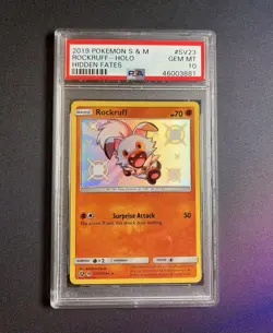 PSA 10 2019 Pokemon Sun & Moon Rockruff SV23 Holo Hidden Fates - Image 1