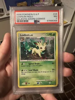 2008 Pokemon Diamond & Pearl Majestic Dawn Leafeon Holo Cosmos 24 PSA 7 NM SWIRL - Image 1