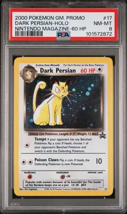 2000 Pokemon Game Promo Dark Persian #17 Nintendo Magazine 60 HP PSA 8 - Image 1