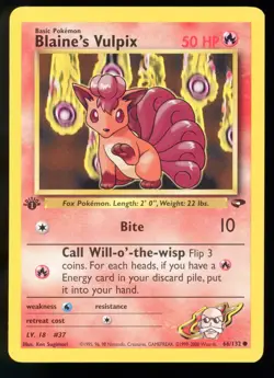 Blaine's Vulpix Gym Challenge 66/132 1st Edition Common Pokemon Card WOTC V5 - Image 1