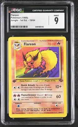 CGC 9 MINT Flareon 1999 Jungle 1st Edition 19/64 Pokemon Card - Image 1