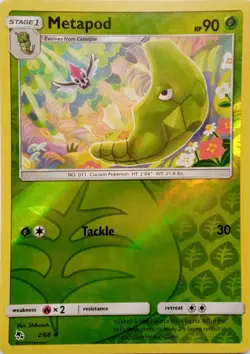 2/68 METAPOD REVERSE HOLO HIDDEN FATES POKEMON CARD - Image 1