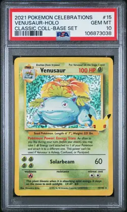 2021 Pokemon Celebrations Venusaur Holo Classic Base Set # 15 PSA 10 Gem Mint - Image 1