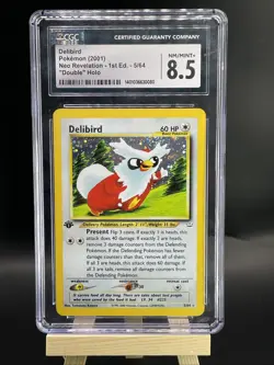 ✨ Delibird “DOUBLE HOLO” ERROR, 1st Edition, Pokemon, TCG, 2001, 5/64, CGC 8.5 ✨ - Image 1