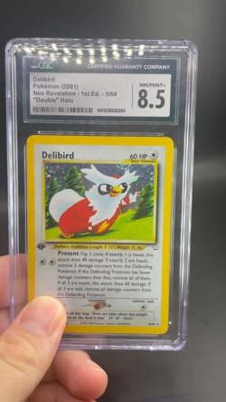 ✨ Delibird “DOUBLE HOLO” ERROR, 1st Edition, Pokemon, TCG, 2001, 5/64, CGC 8.5 ✨ - Image 2
