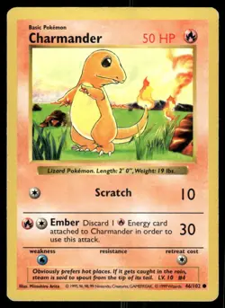 Pokemon Tcg Charmander [Shadowless] #46 Pokemon Base Set MP - Image 1