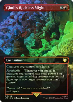 MTG FOIL Gimli's Reckless Might Borderless - The Lord of the Rings Commander - Image 1
