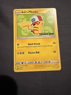 Ash’s Pikachu SM112 Ultra Rare Non Holo Exclusive Promo Pokemon Card - Image 1