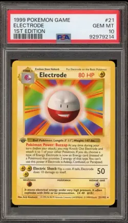 Pokemon Electrode Base Set Shadowless 1st Edition Rare #21 PSA 10 Gem Mint - Image 1