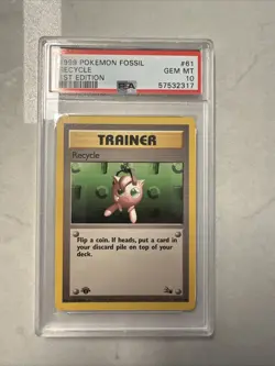 PSA 10 RECYCLE 1ST EDITION FOSSIL 61 VINTAGE POKEMON 1999 Gem Mint - Image 1