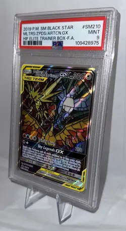 2019 Pokemon SM Black Star Promo Moltres Zapdos Articuno GX #SM210 PSA 9 Mint - Image 3