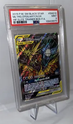 2019 Pokemon SM Black Star Promo Moltres Zapdos Articuno GX #SM210 PSA 9 Mint - Image 4