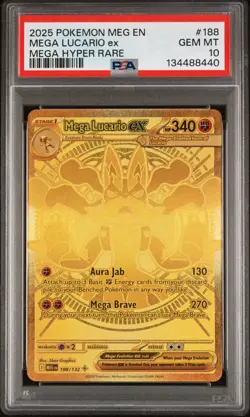 2025 Pokemon Mega Lucario Ex #188 - Mega Hyper Rare - PSA 10 Gem Mint - Gold - Image 1