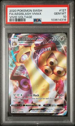 2020 POKEMON SWORD & SHIELD VIVID VOLTAGE #127 FULL ART/AEGISLASH VMAX PSA 10 - Image 1