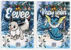 POKEMON - CARDS CHRISTMAS BY PRISMA - EEVEE & VAPOREON * CRACKED ICE STAR HOLO - Image 1
