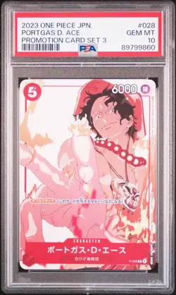2023 ONE PIECE JPN PROMOS PROMOTION CARD SET 3 #028 PORTGAS D. ACE PSA 10 - Image 1