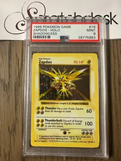 PSA 9 - Pokemon ZAPDOS 16/102 - SHADOWLESS BASE SET - Holo MINT - Image 1