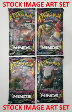 Pokemon S&M Unified Minds Unlimted Edit. Booster Pack x4 Factory Sealed Art Set - Image 1