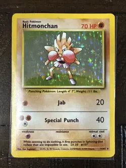 Hitmonchan Base Set 7/102 Holo Unlimited Holo Rare Pokemon TCG - Image 1