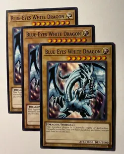 Yugioh! 3x Blue-Eyes White Dragon SDWD-EN001 Common NM Unlimited Playset - Image 1