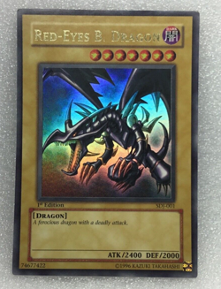Vintage Yugioh Red-Eyes Black B Dragon SDJ-001 Ultra Rare 1st Edition Card - Image 1
