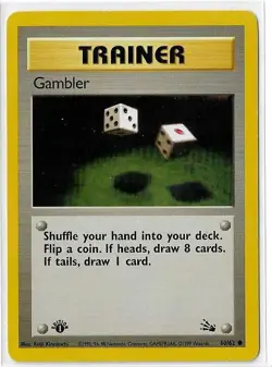 Gambler 60/62 Fossil 1st Edition Common Vintage Pokemon Card WOTC TCG English LP - Image 1