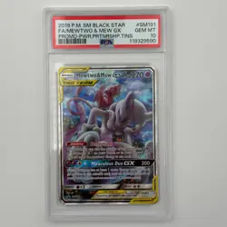 Mewtwo & Mew GX TAG TEAM PSA 10 Gem Mint SM191 Sun & Moon Black Star Promo - Image 1
