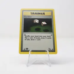 NM - 1st Edition Fossil Gambler Trainer 60/62 WOTC Vintage Pokemon TCG - Image 1