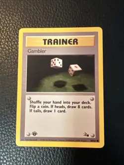 1st Edition Trainer Gambler 60/62 Fossil F3 Vintage 1999 Pokemon LP - Image 1