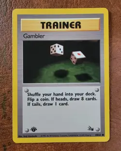 Gambler #60/62 Fossil 1st Edition Pokemon TCG Ink Dot - Image 1