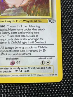 Clefable 1/64 Holo Unlimited Rare Card Jungle Base Set Pokemon TCG LP - Image 4