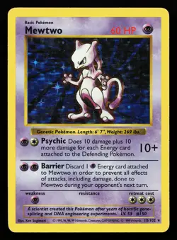 Mewtwo 10/102 Holo Rare Base Set (Shadowless) Pokemon Card - Image 1