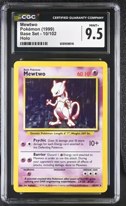 CGC 9.5 MINT+ Mewtwo 1999 Base Set 10/102 Holo Pokemon Card - Image 1